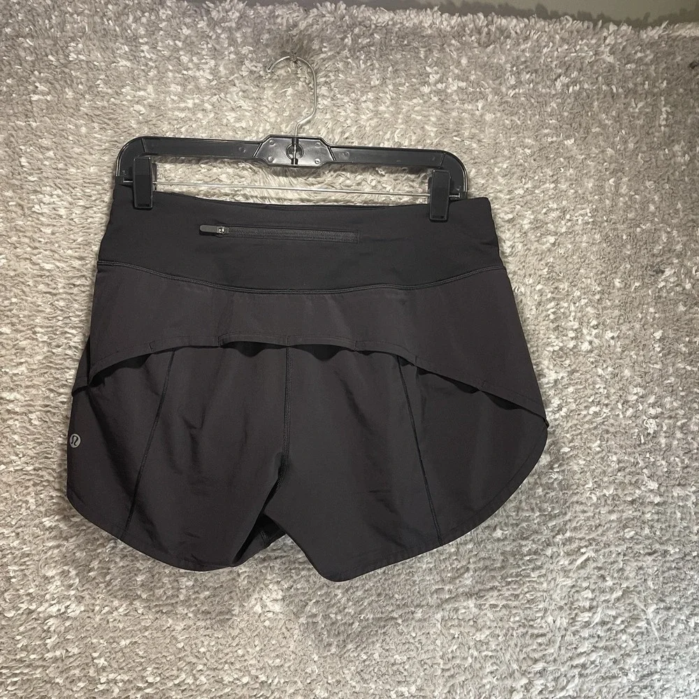 Lululemon Run Speed Shorts Black 6 Back Zip Logo Lined Sporty Training